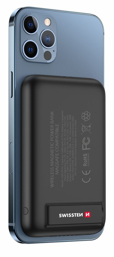 Swissten Prenosna Baterija Za IPhone 12, 12 Pro, 12 Pro MAX, 13, 13 Pro MAX (združljiva Z MagSafe) 5000 MAh