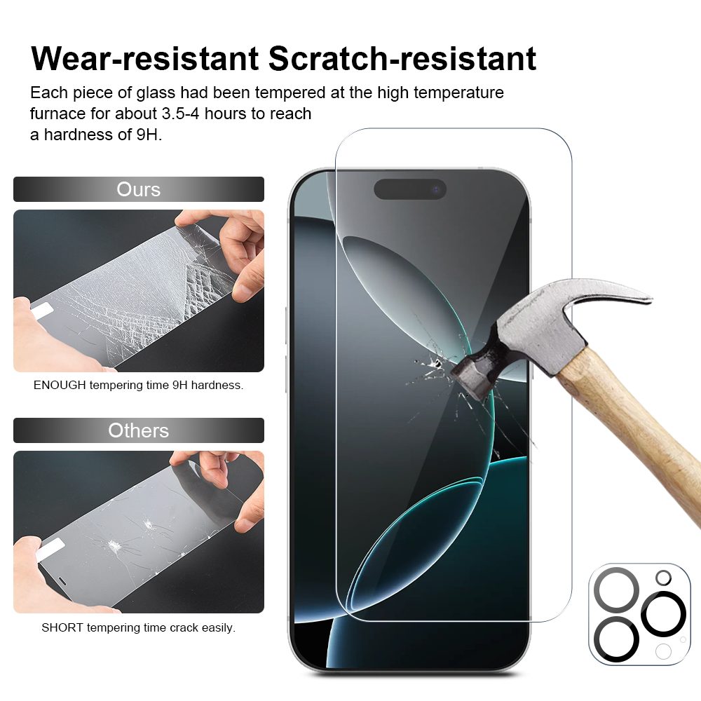 JP Mega Pack Tvrdených skiel, 3 sklá na telefón s aplikátorom + 2 sklá na šošovku, iPhone 16 Pro