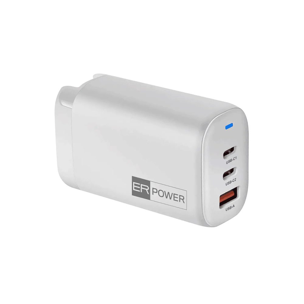 Levně ER POWER Cestovní nabíječka 2× USB-C + USB-A, 65W, GaN PD, bílá