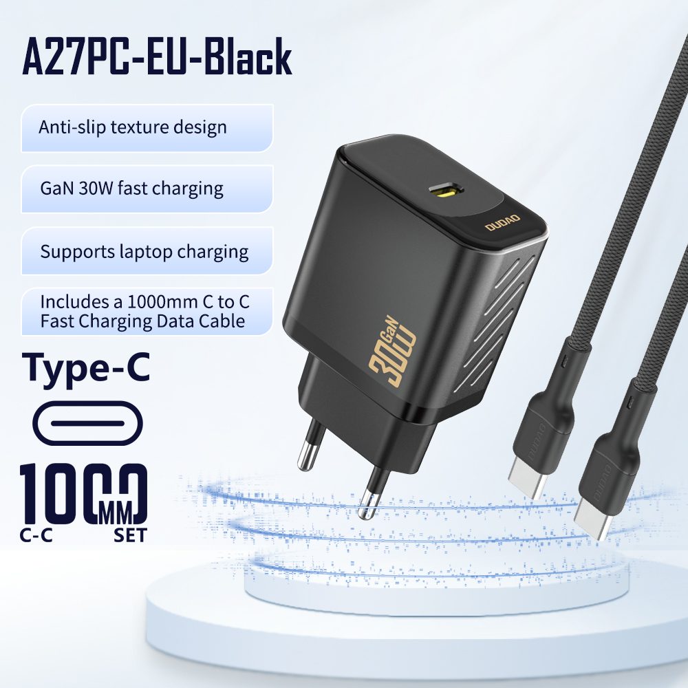 Dudao A27PCEU nabíjačka USB-C + kábel USB-C - USB-C, PD 30W GaN, čierna