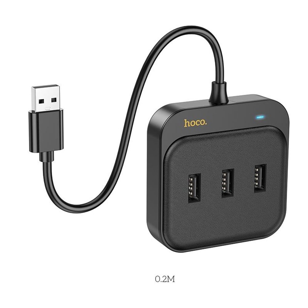 Hoco HUB 4u1 USB Na 3x USB2.0 + RJ45 Adapter, 100 Mbps Ethernet, 0,2 M, Crni (HB35)