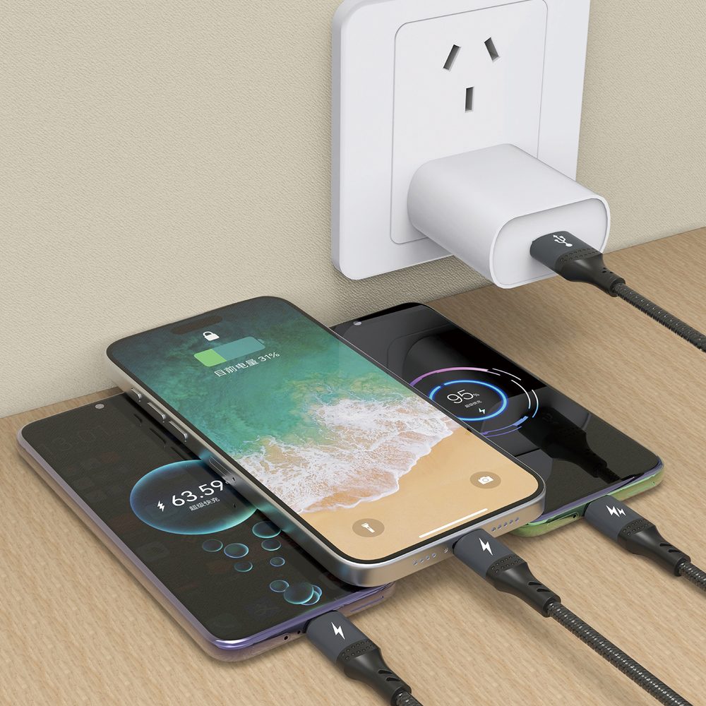 Dudao L3E 3v1 kábel MicroUSB + USB-C + Lightning, 60W 1,2 m, čierny