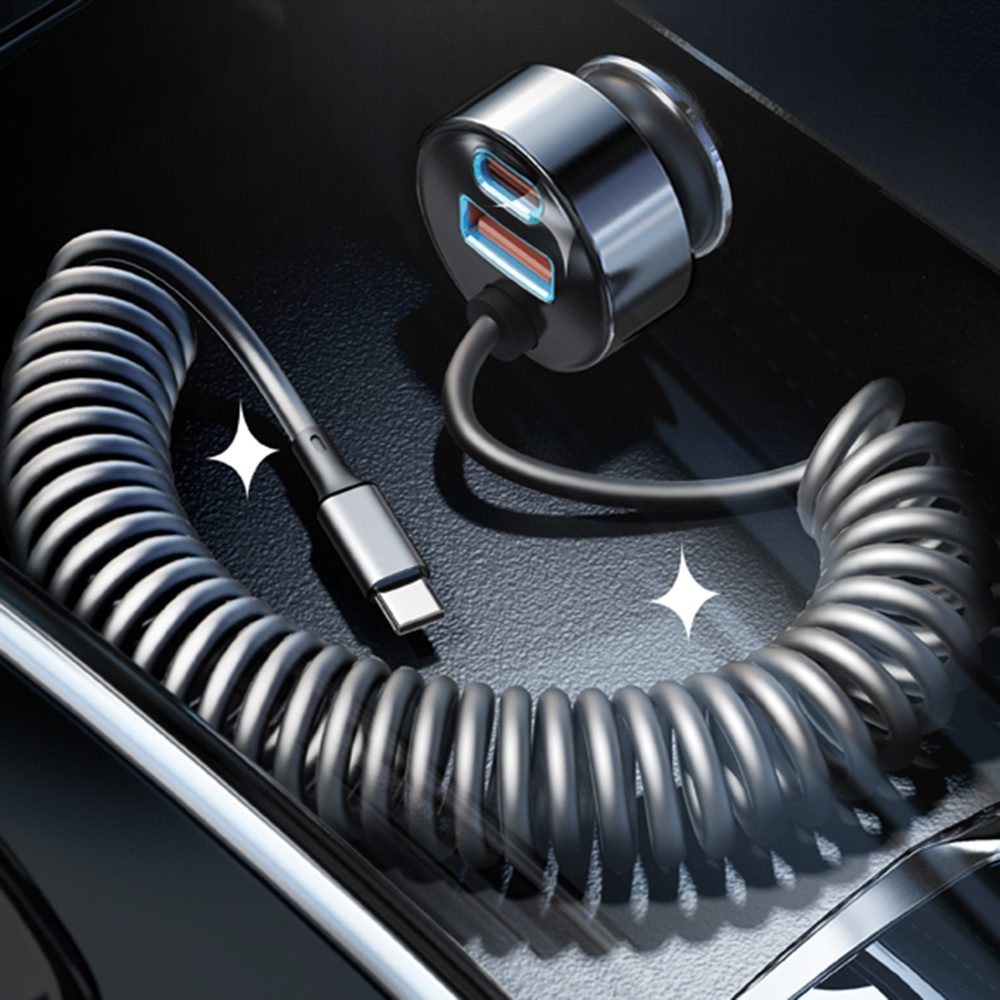 Lisen Autonabíjačka USB-A + USB-C s USB-C káblom, 90 W, 12V/24V, čierna