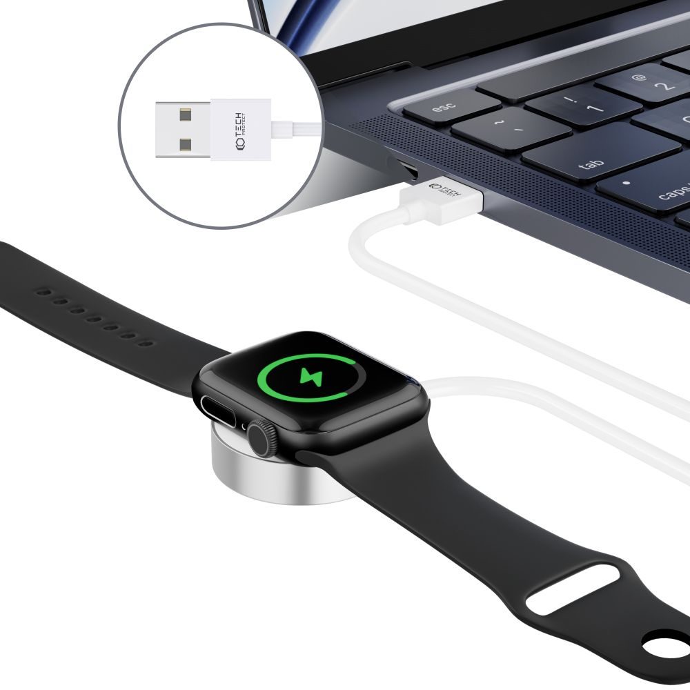 Tech-Protect UltraBoost - Mágneses Töltőkábel Apple Watch-hoz - USB-A, 1,2 M, Fehér