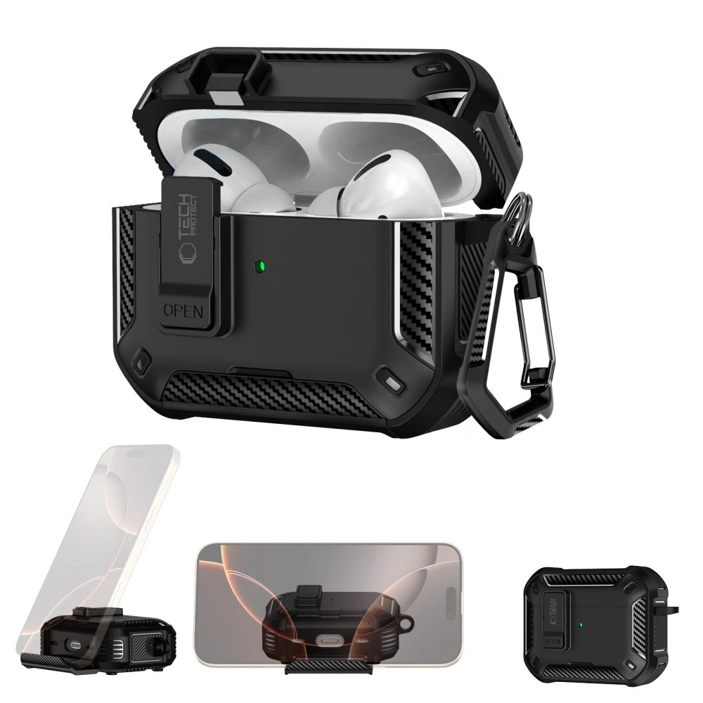 Tech-Protect Carbonox MagSafe puzdro, Apple AirPods Pro 3, čierne
