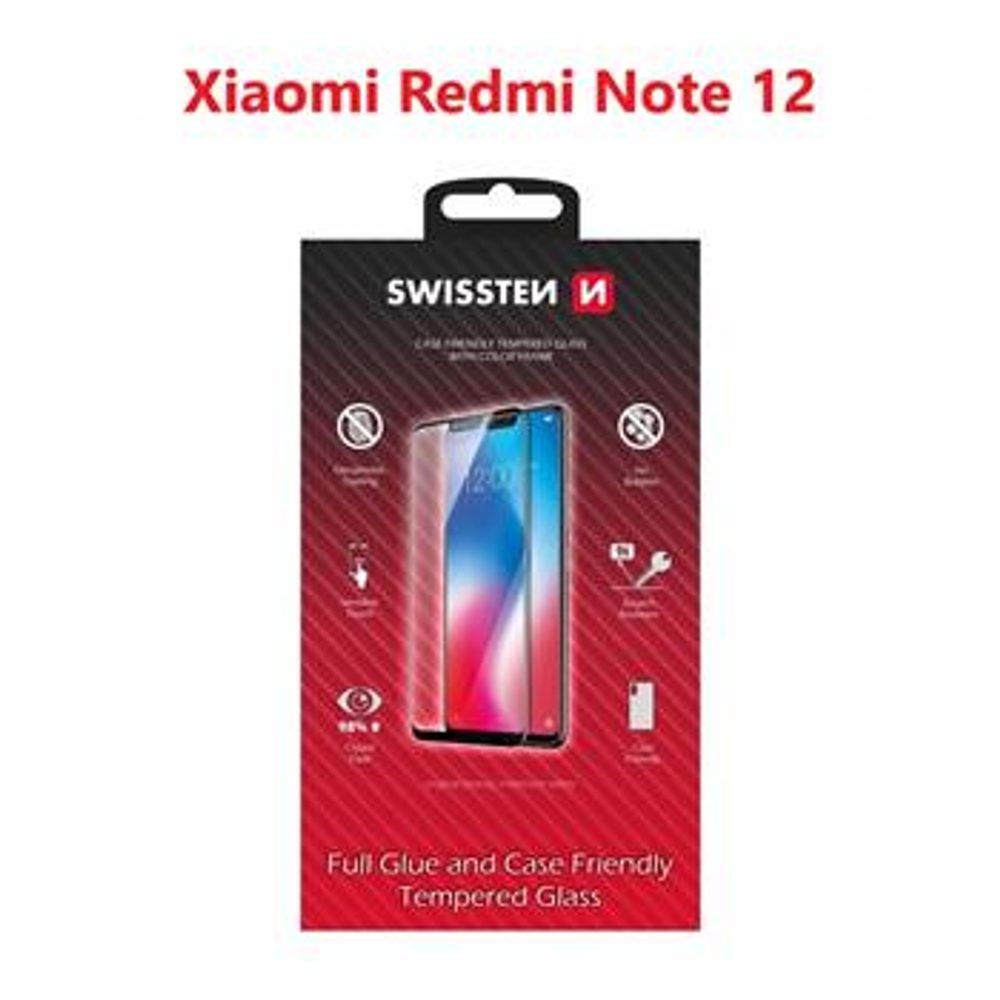 Swissten Full Glue, Color Frame, Case Friendly, Ochranné Tvrzené Sklo, Xiaomi Redmi Note 12, černé