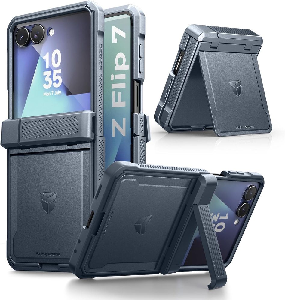 Husă Dexnor 360 Kickstand pentru Samsung Galaxy Z Flip 7, albastră