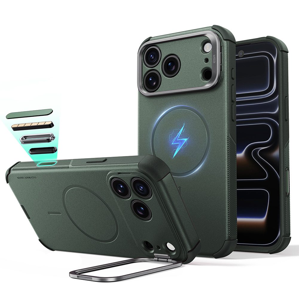 Husă ESR Cyber Armor Kickstand, iPhone 17 Pro / 18 Pro, verde