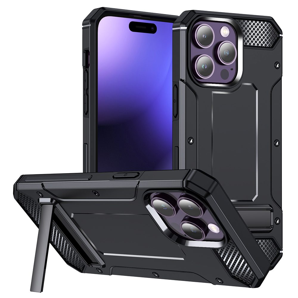 Techsuit Hybrid Armor Kickstand, IPhone 15 Pro, Fekete