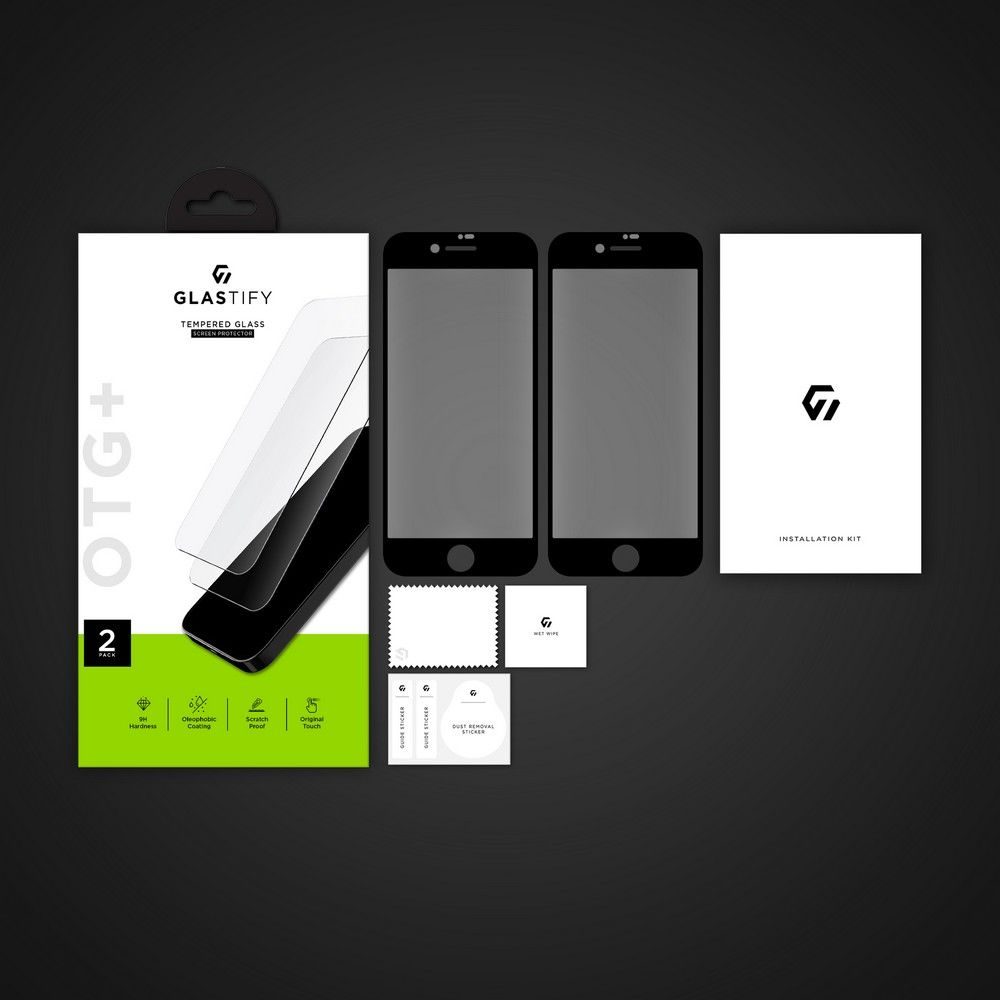 GlasTIFY OTG+, 2 Edzett üveg, Applikátorral, IPhone 7 / 8 / SE 2020 / 2022, Fekete