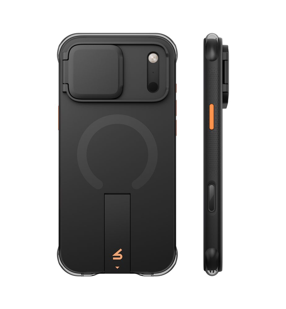 Husă Suritch AirBounce Bumper MagSafe Kickstand CamProtector, iPhone 17 Pro Max / 18 Pro Max, negru