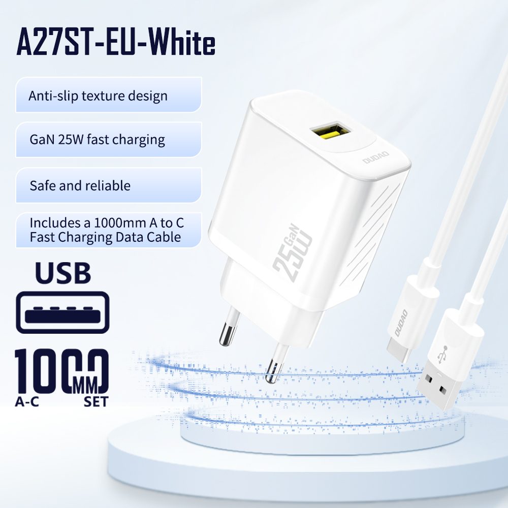 Dudao A27STEU nabíjačka USB-A + kábel USB-A - USB-C, 25W GaN, biela