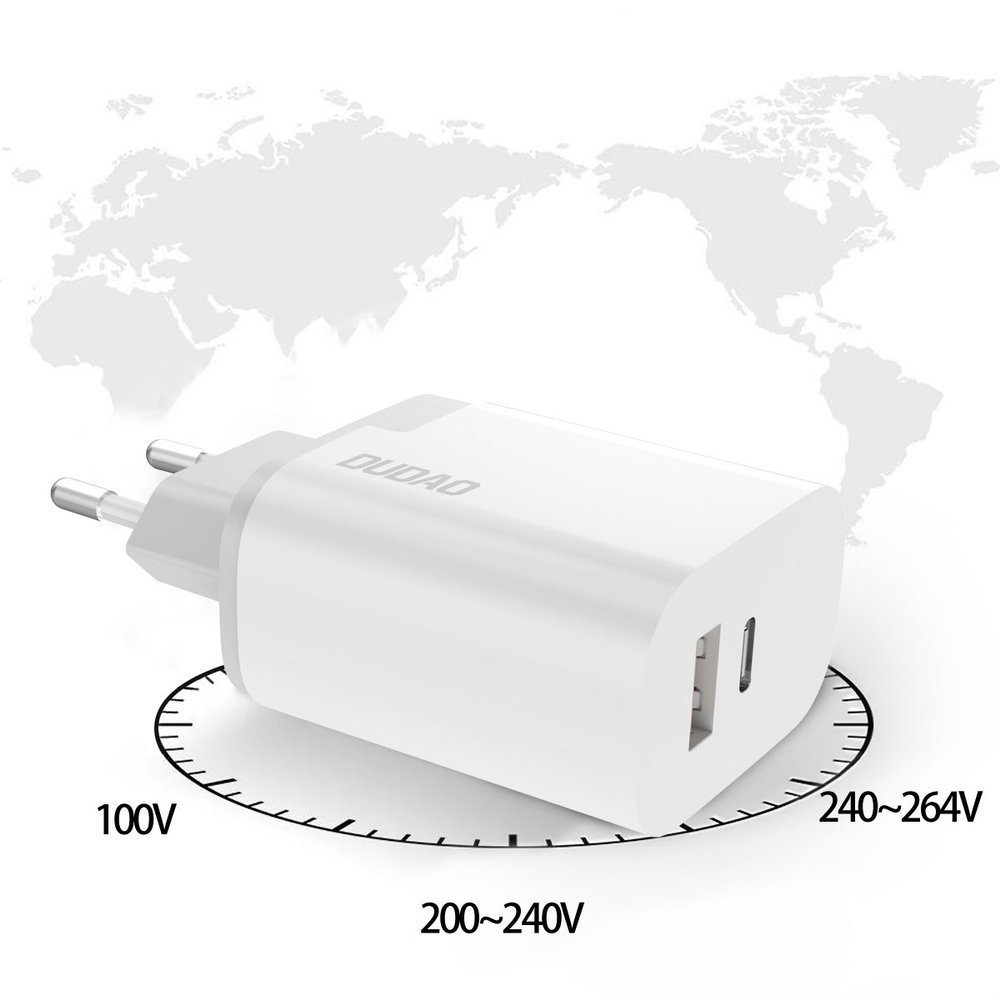 Dudao USB - USB-C, Power Delivery, Quick Charge 3.0, 3A, 22.5W, Töltő, Fehér, A6xsEU