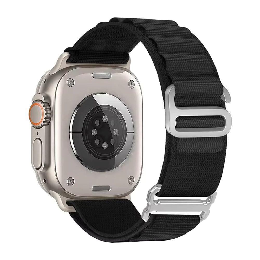 JP Nylonový řemínek Alpine Loop s kovovou přezkou, Apple Watch 4 / 5 / 6 / 7 / 8 / 9 / 10 / SE / ULTRA 1 / 2 (44 / 45 / 46 / 49 mm), černý