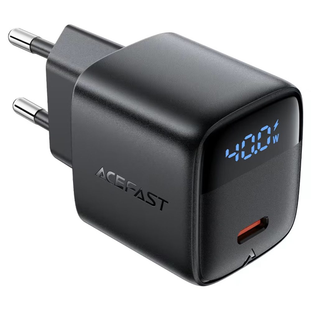 Acefast nabíjačka (A135) USB-C, GaN, PD 45W, LED displej, čierna