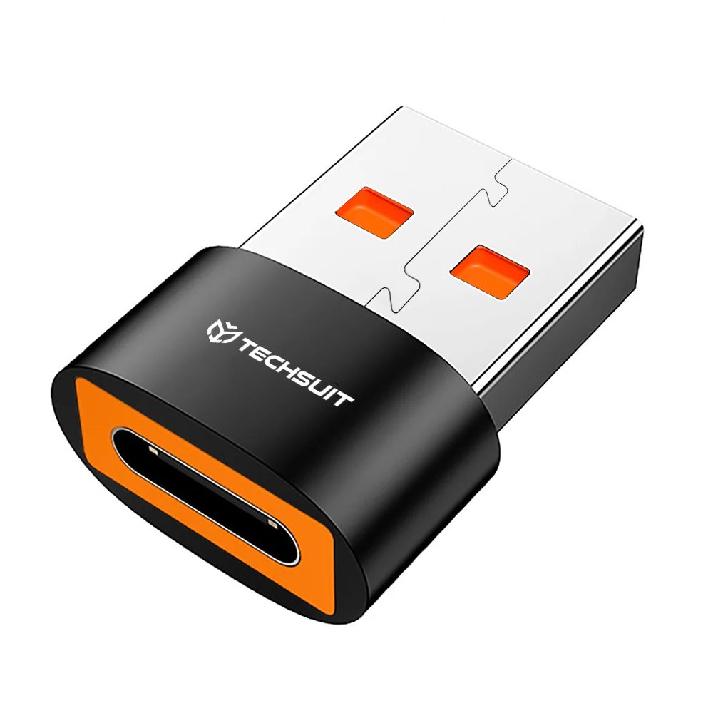 Techsuit Premium OTG adapter HyperPort (A4) USB-C - USB, 120W, fekete-narancssárga