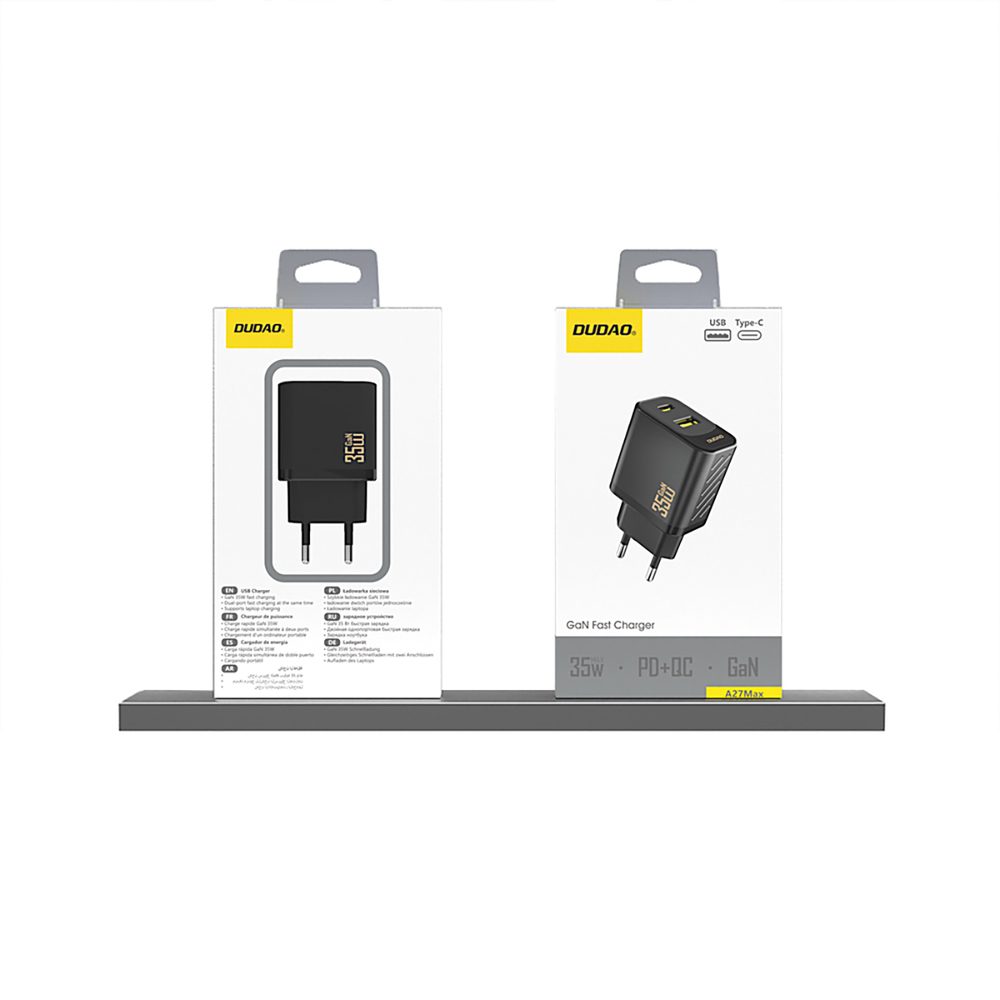 Dudao A27Max nabíjačka USB-A + USB-C, 35W GaN, čierna