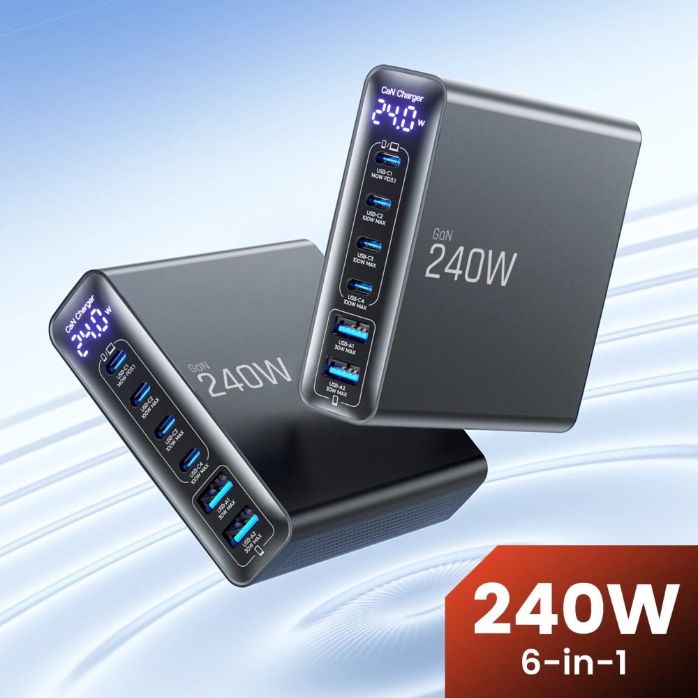 Tech-Protect DC240W-GAN 6-portová nabíjačka PD 240 W / QC3.0, čierna