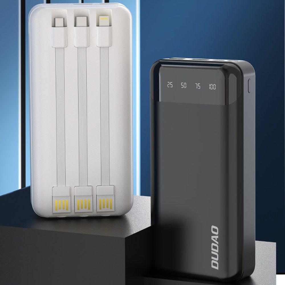 Dudao K6Pro+ Powerbanka Se 3 Vestavěnými Kabely, 20000mAh, USB-C + Micro USB + Lightning, černá