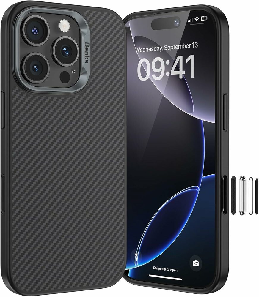 Levně Benks Magnetic Armor Pro Kevlar obal Metal Frame, iPhone 16 Pro, černý