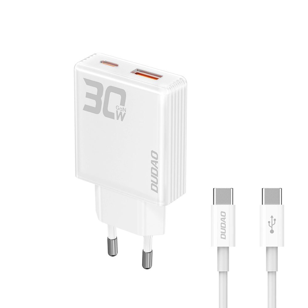 Dudao GaN töltő 30W USB / USB-C + USB-C - USB-C kábel, A30EUT, fehér