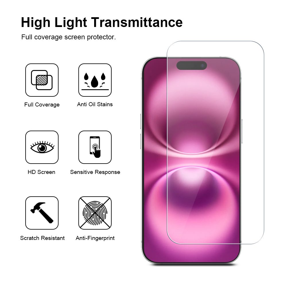JP Long Pack Tvrdených skiel, 3 sklá na telefón s aplikátorom, iPhone 16