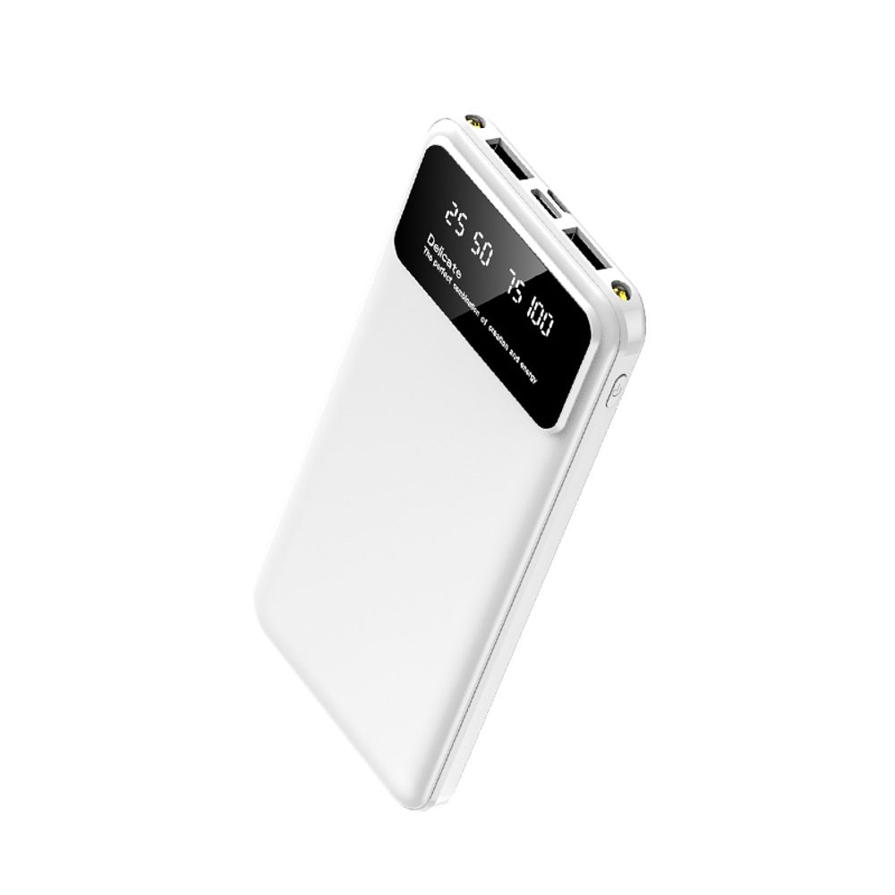 Powerbanka 10000mAh, 2x USB, 1x USB-C, s LED svetlom, biela