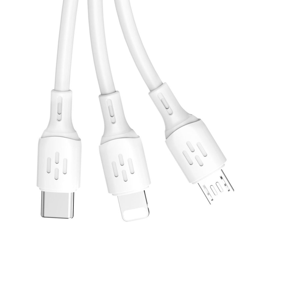 Dudao USB Kabel - USB-C / MicroUSB / Lightning, 480Mb/s, 6A, 1,2 M, Bijeli