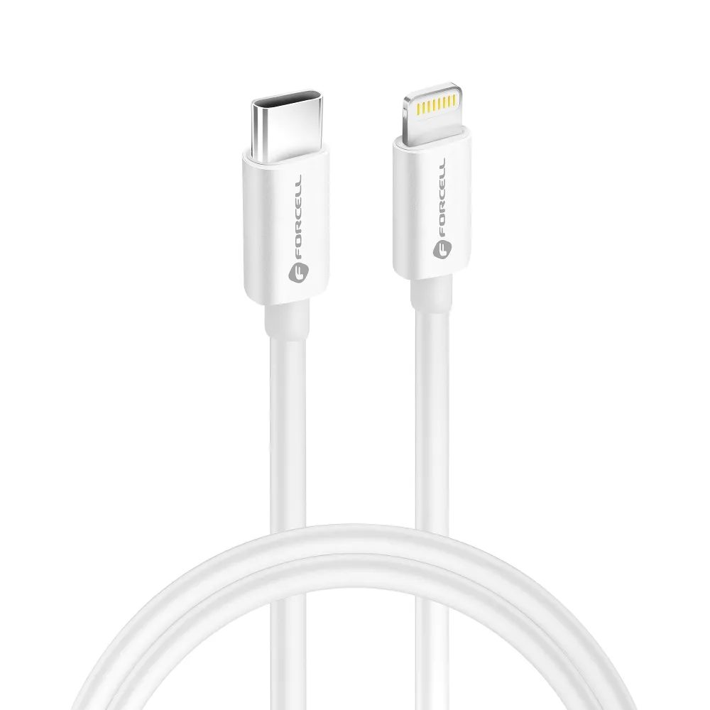 Forcell USB-C - Lightning Kábel, MFi, 3A/9V, 30W, C901, 1 M, Fehér