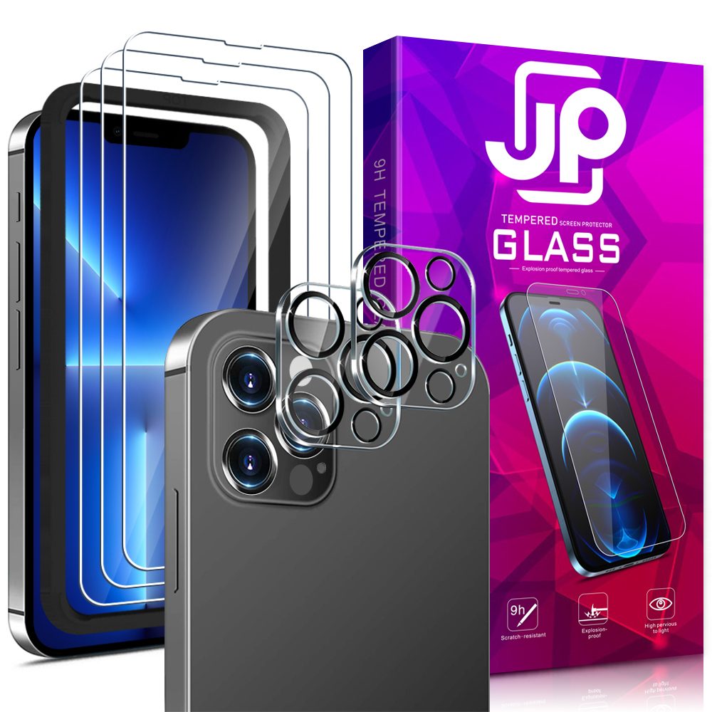 JP Mega Pack Tvrdených Skiel, 3 Sklá Na Telefón S Aplikátorom + 2 Sklá Na šošovku, IPhone 13 Mini