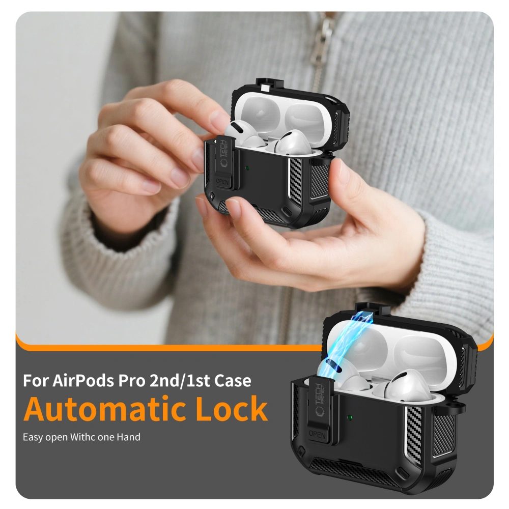 Tech-Protect Carbonox MagSafe puzdro, Apple AirPods Pro 3, čierne