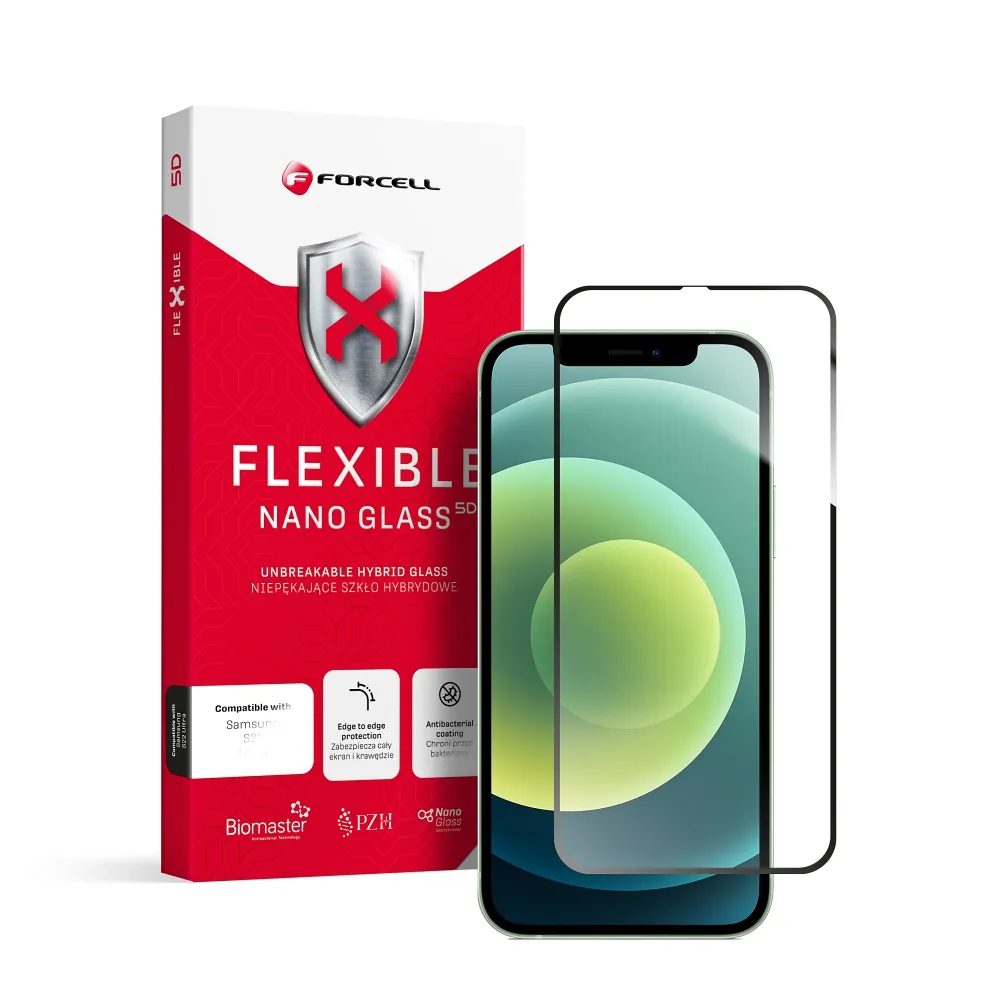 Forcell Flexible 5D Full Glue Hibridno Staklo, IPhone 12 / 12 Pro, Crni