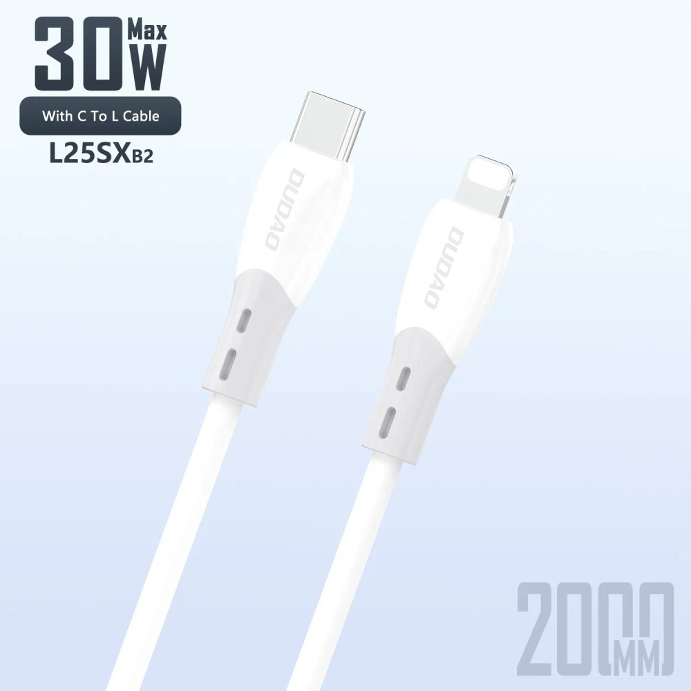 Dudao L25SX kábel USB-C - Lightning, 30W, 2 m, biely