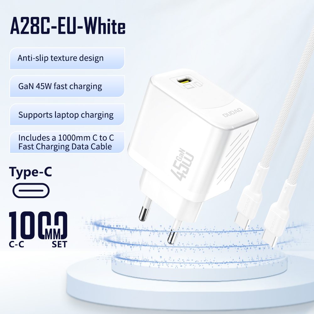 Dudao A28C nabíjačka USB-C + kábel USB-C - USB-C, 45W GaN, biela