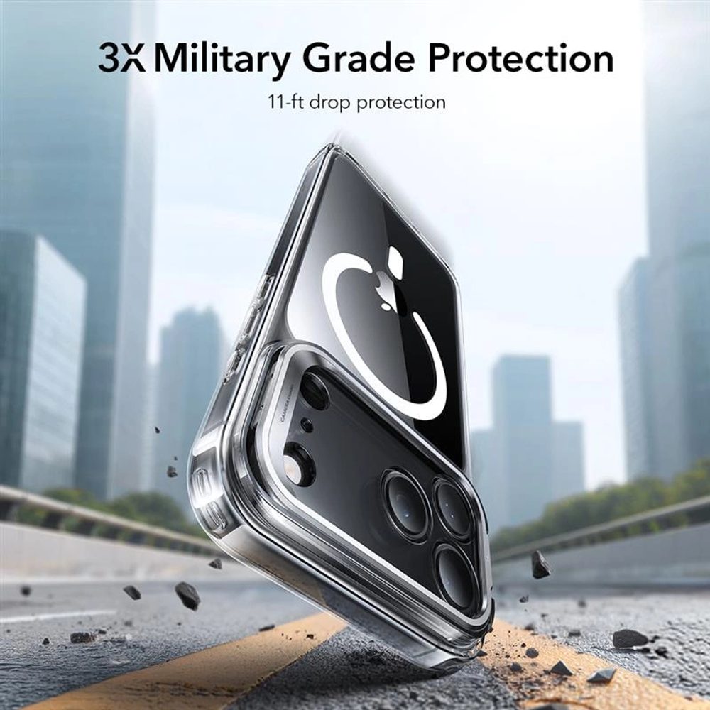 ESR Classic Hybrid Kickstand MagSafe, iPhone 17 Pro Max, priehľadný
