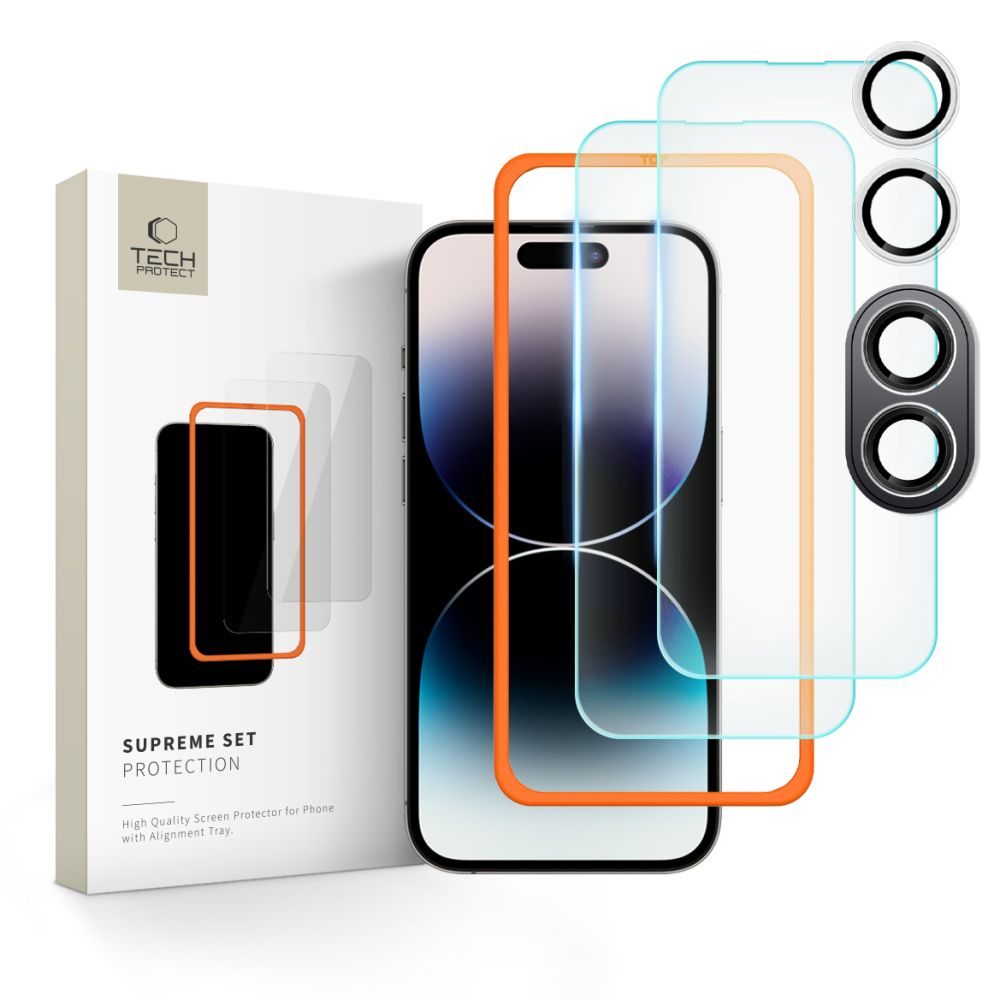 Levně Tech-Protect Supreme set, 2 tvrzené skla s aplikátorem + sklo na čočku, iPhone 16
