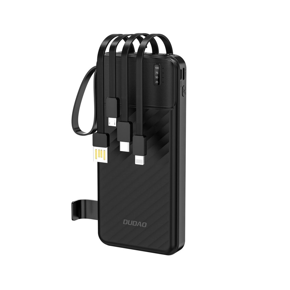 Dudao K11 powerbanka s vestavěnými kabely, 10000 mAh, černá