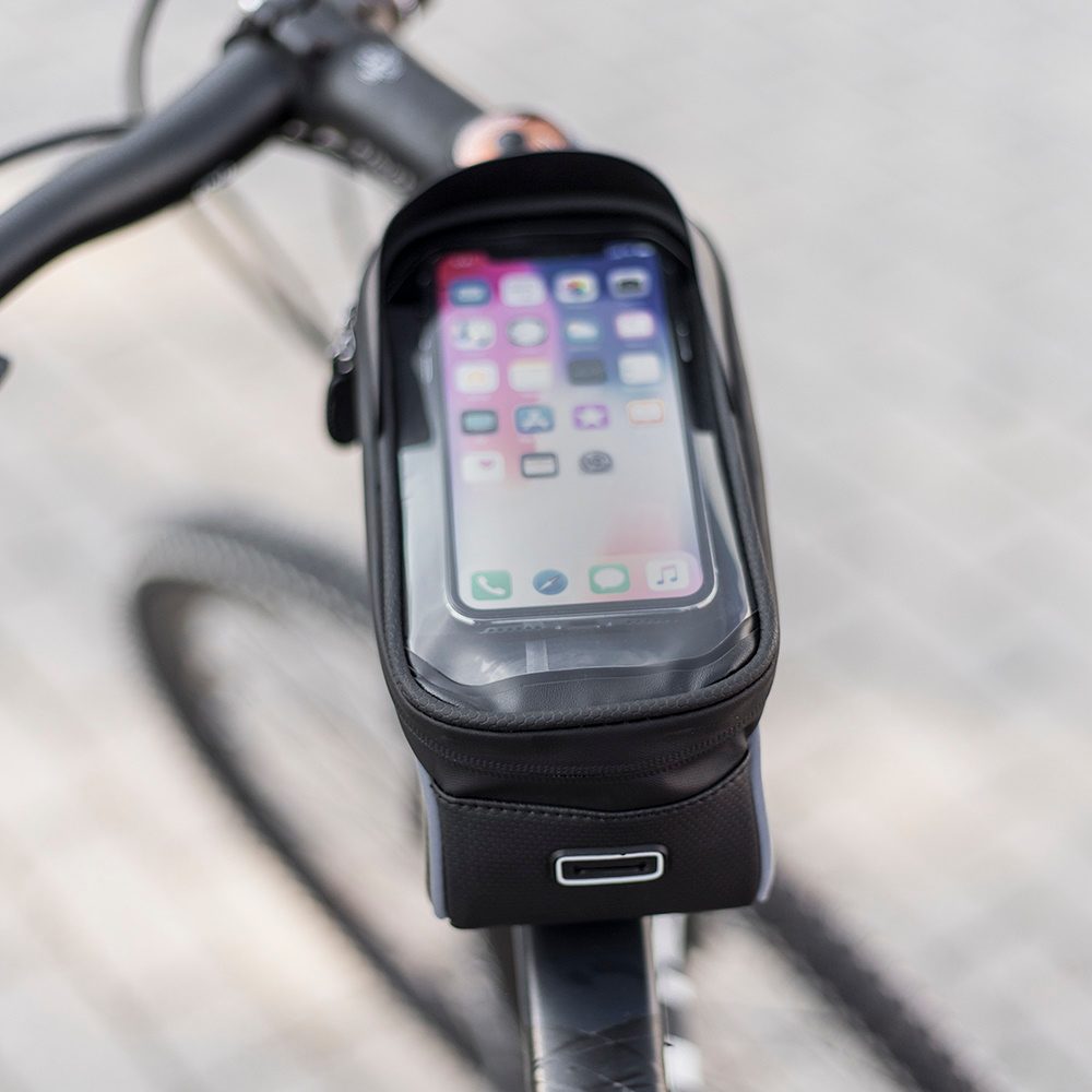 Geantă Impermeabilă Pentru Bicicletă Cu Suport Acoperit De Telefon, Model02, Negru