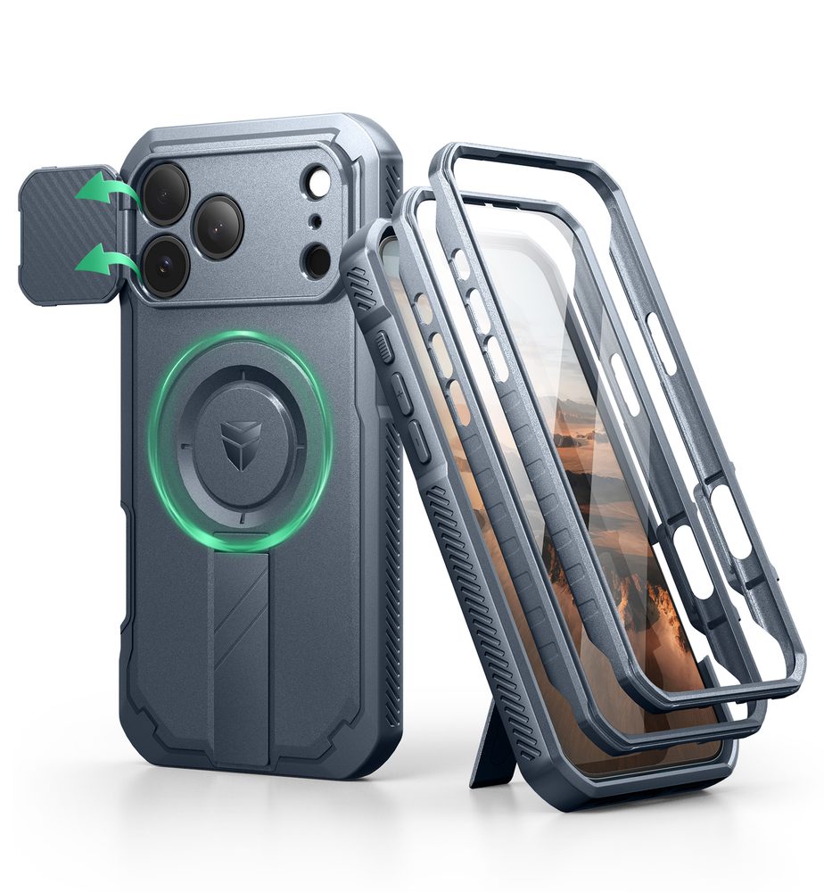 Levně Dexnor MagSafe 360 Kickstand Camprotector obal iPhone 17 Pro Max, modrý
