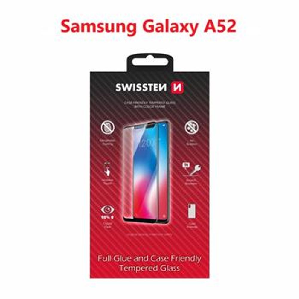 Swissten Full Glue, Color Frame, Case Friendly, Ochranné Tvrdené Sklo, Samsung Galaxy A52, čierne