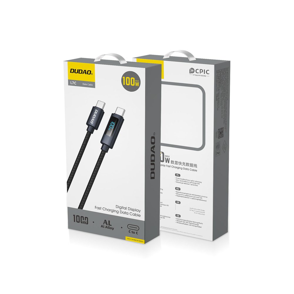 Dudao L7C kábel USB-C - USB-C s LED displejom, 100W, 1 m, čierny