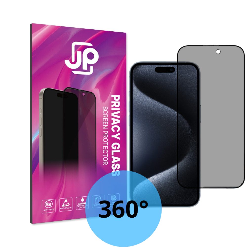 Levně JP 4-Way Privacy 360° Tvrzené sklo, iPhone 15 Pro, černé