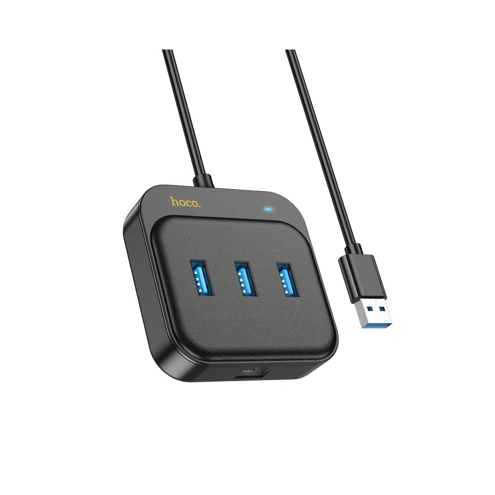 Hoco Adaptér HUB 4v1 USB Na 3x USB3.0 + RJ45, Gigabit Ethernet, 1,2 M, černý (HB35)