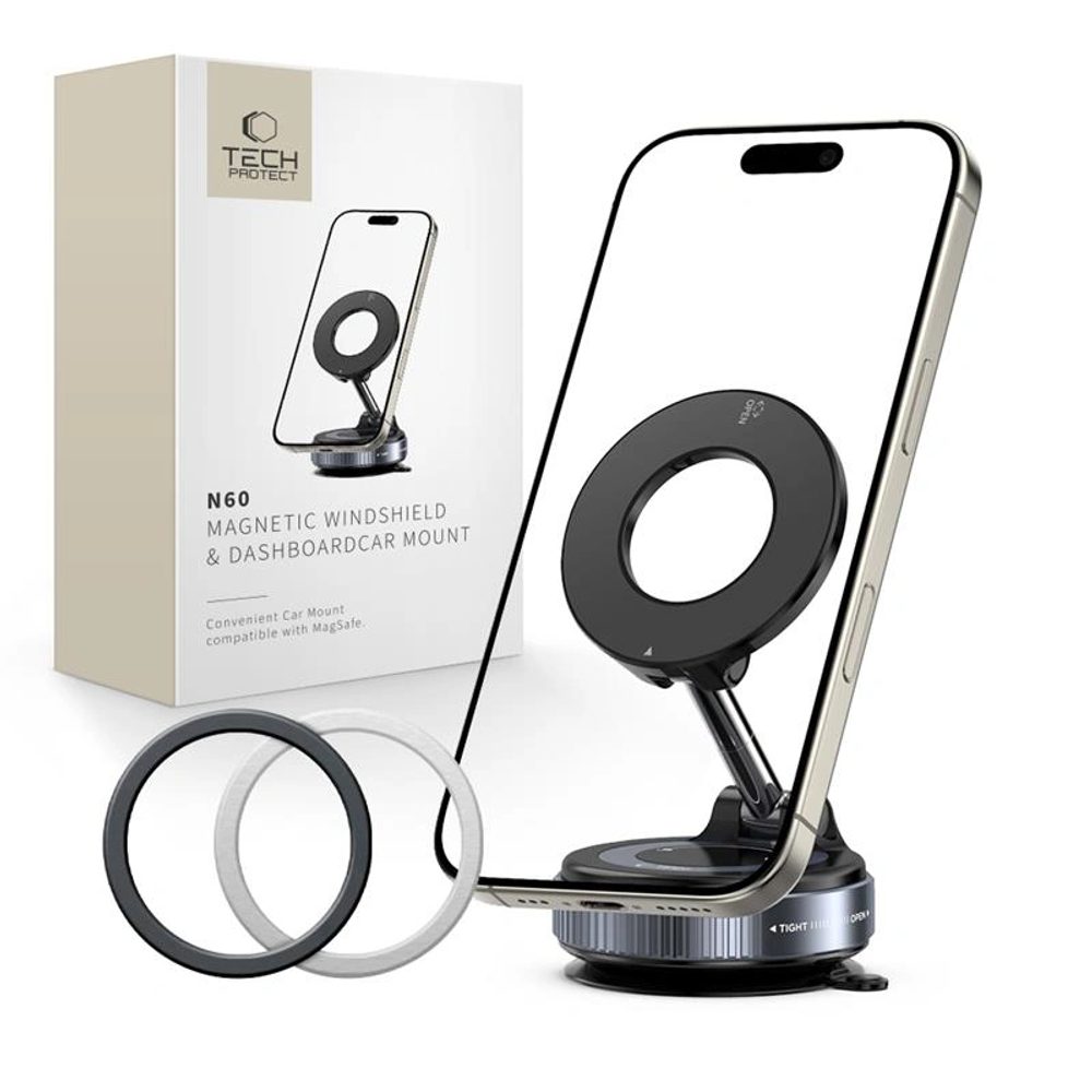 Tech-Protect N60 Magnetický MagSafe držák na čelní sklo / palubní desku, černý
