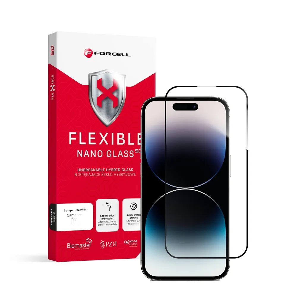 Folie De Sticlă Securizată Hibrid Forcell Flexible 5D Full Glue, IPhone 14 Pro, Neagră