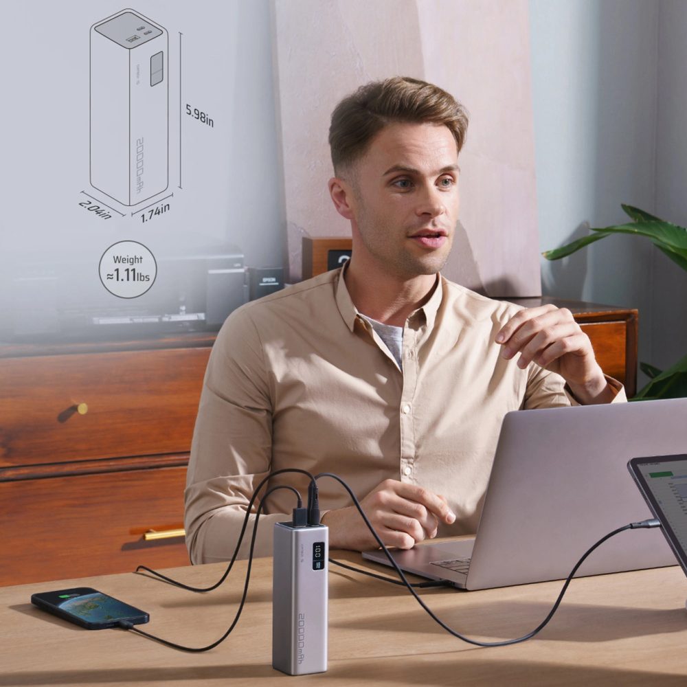 Cuktech CUKP200XGLGR Powerbanka 20000mAh, 2x USB-C + USB-A, 100W, sivá