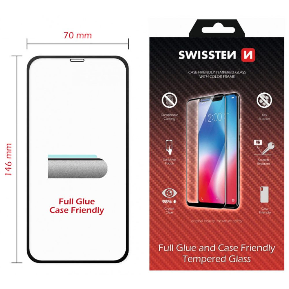 Swissten Full Glue, Color Frame, Case Friendly, Zaštitno Kaljeno Staklo, Apple IPhone XR, Crna