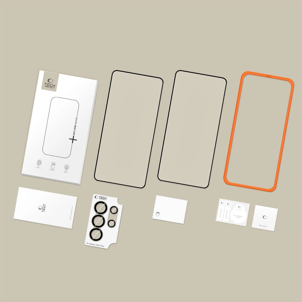 Tech-Protect Easy Set+, 2 tvrdené sklá + sklo na šošovku, Samsung Galaxy S26 Ultra, čierna