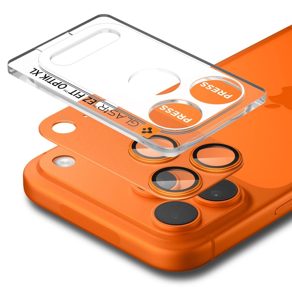 Spigen Optik Pro XL TR EZ Fit ochrana fotoaparátu, iPhone 17 Pro, oranžová