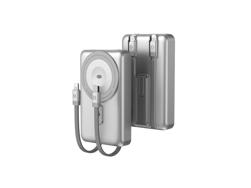 MagSafe powerbanka s nabíjaním Apple Watch, so stojanom a integrovanými káblami USB-C a Lightning, 10000 mAh, čierna